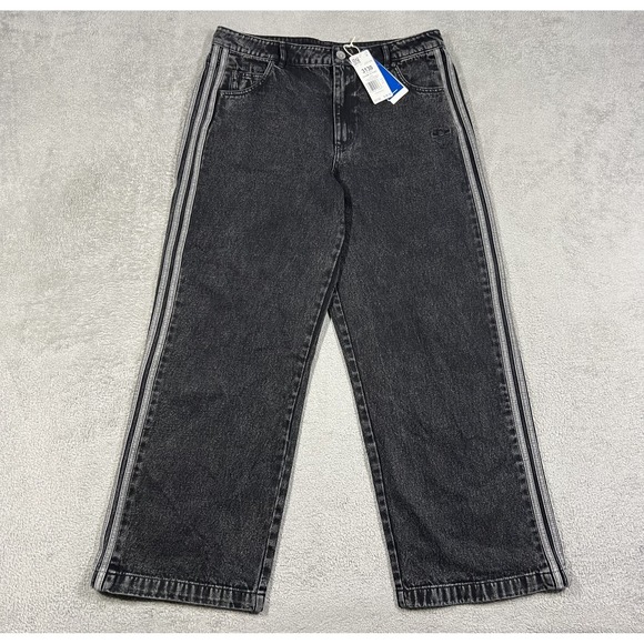 adidas Denim - adidas 3 Stripes Jeans Pants Womens 31x30 Wide Leg Black Denim Loose Fit